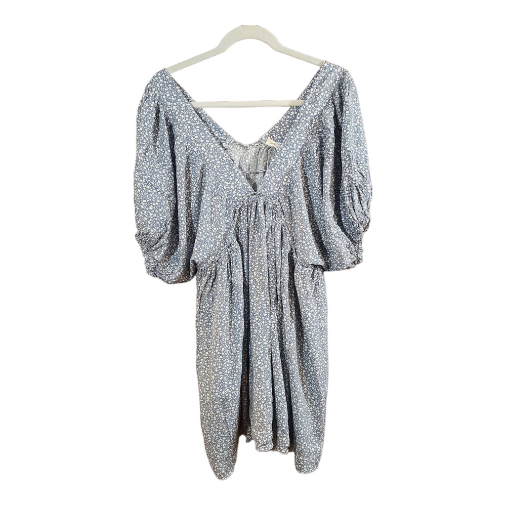 Millibon Ditsy Floral Bubble Sleeve Mini Babydoll Dress Bohemian Women's L